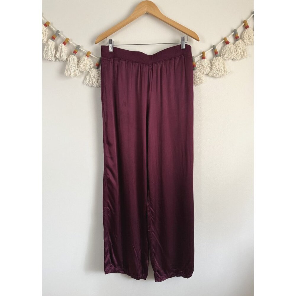 Anthropologie Michael Stars Cyrus Satin Wide Leg Pants Burgundy Baggy Relaxed L